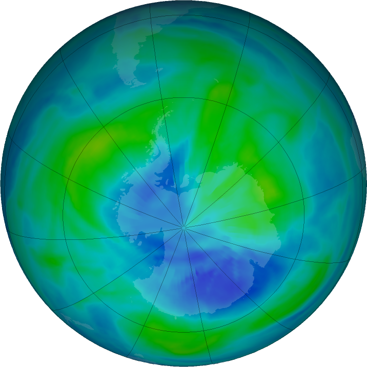 Antarctic ozone map for 01 April 2018